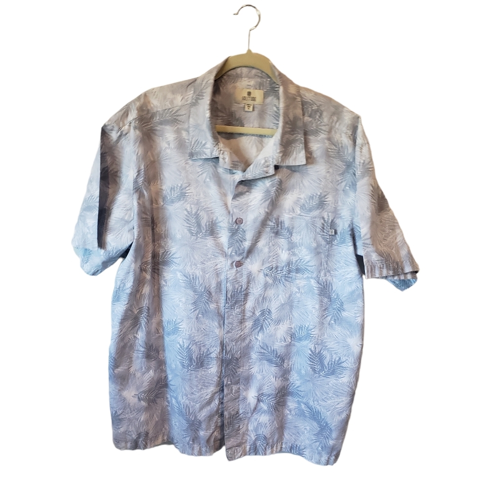 Solitude Men's Hawaiian Shirt XL Blue and White. 100% Cotton.
